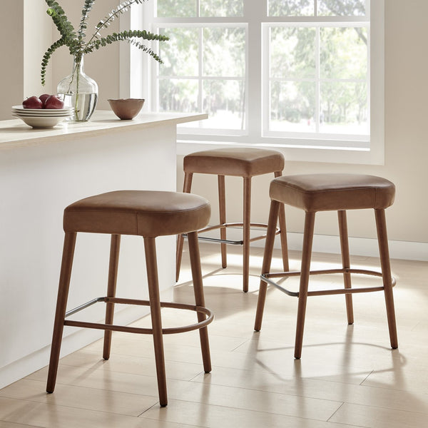 New Pacific Direct Rylee Chic Faux Leather Backless Counter Stool Set Of 2 - Stylish Comfort In Millburry Green & Blue Vintage Cognac  1060047-687-npd