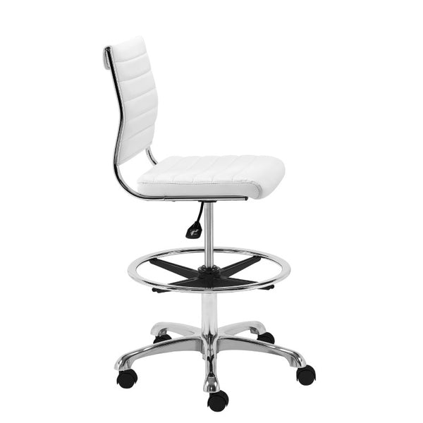 EuroStyle Axel High-Back Drafting Stool Leatherette Seat Polished Aluminum Base Swivel Chair White 10602-WHT