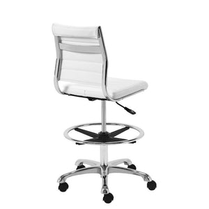 EuroStyle Axel High-Back Drafting Stool Leatherette Seat Polished Aluminum Base Swivel Chair White 10602-WHT