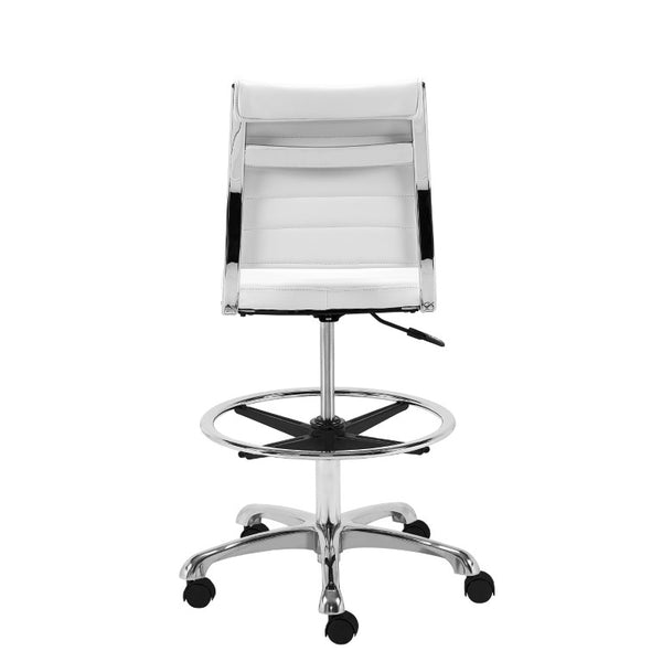 EuroStyle Axel High-Back Drafting Stool Leatherette Seat Polished Aluminum Base Swivel Chair White 10602-WHT