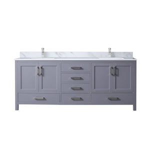 English Elm Dark Grey Double Bath Vanity 80" W x 22" D with Carrara Marble Top, Soft-Close Storage & Chrome Faucet Set B2731P259127