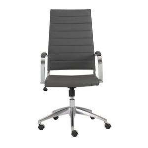 EuroStyle Axel High Back Leatherette Office Chair with Polished Aluminum Base and Lumbar Support Gray 23.5 D x 24 W x 45.5 H 10604GRY-KD