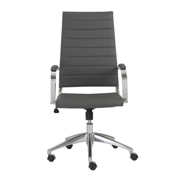 EuroStyle Axel High Back Leatherette Office Chair with Polished Aluminum Base and Lumbar Support Gray 23.5 D x 24 W x 45.5 H 10604GRY-KD