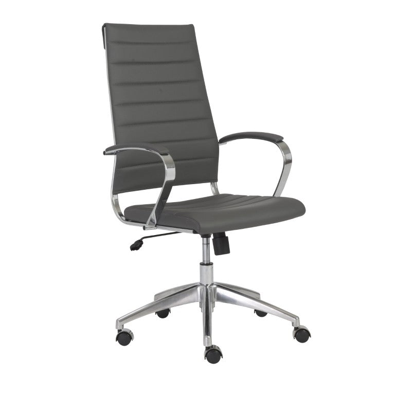 EuroStyle Axel High Back Leatherette Office Chair with Polished Aluminum Base and Lumbar Support Gray 23.5 D x 24 W x 45.5 H 10604GRY-KD