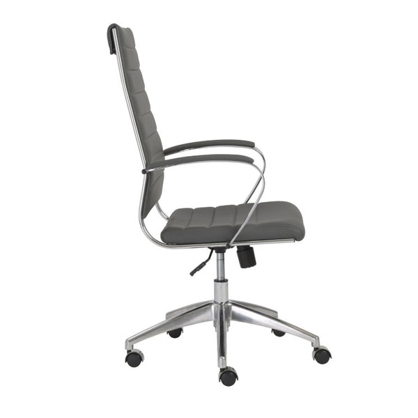 EuroStyle Axel High Back Leatherette Office Chair with Polished Aluminum Base and Lumbar Support Gray 23.5 D x 24 W x 45.5 H 10604GRY-KD