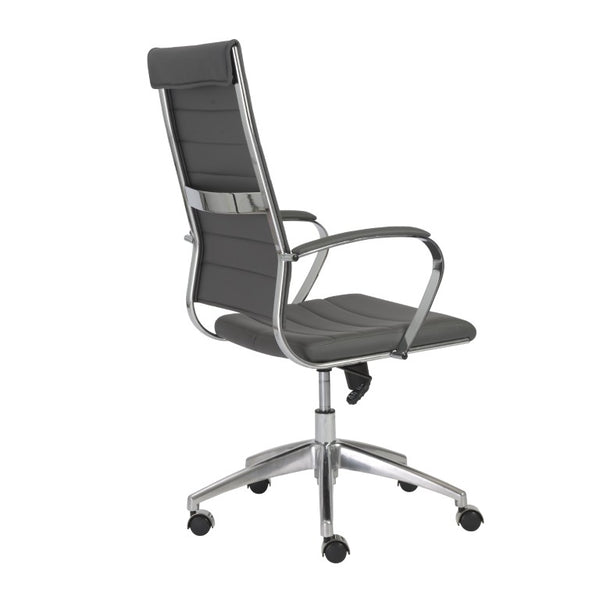 EuroStyle Axel High Back Leatherette Office Chair with Polished Aluminum Base and Lumbar Support Gray 23.5 D x 24 W x 45.5 H 10604GRY-KD