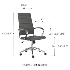 EuroStyle Axel High Back Leatherette Office Chair with Polished Aluminum Base and Lumbar Support Gray 23.5 D x 24 W x 45.5 H 10604GRY-KD