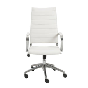 EuroStyle Axel High Back Leatherette Office Chair with Polished Aluminum Base and Lumbar Support White 23.5 D x 24 W x 45.5 H 10604WHT-KD