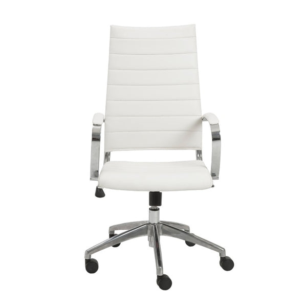 EuroStyle Axel High Back Leatherette Office Chair with Polished Aluminum Base and Lumbar Support White 23.5 D x 24 W x 45.5 H 10604WHT-KD