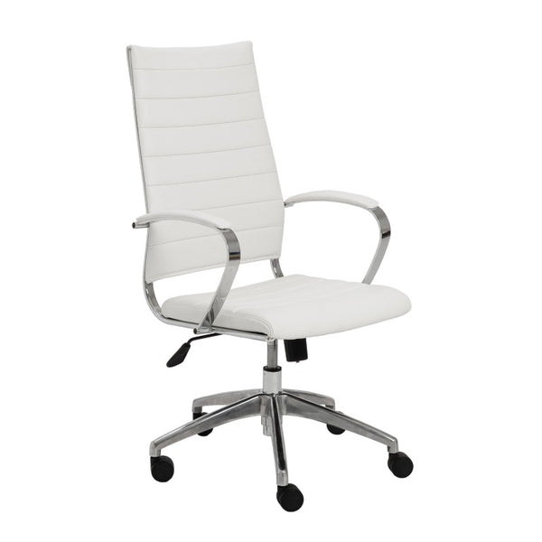 EuroStyle Axel High Back Leatherette Office Chair with Polished Aluminum Base and Lumbar Support White 23.5 D x 24 W x 45.5 H 10604WHT-KD