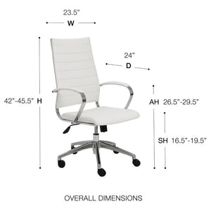 EuroStyle Axel High Back Leatherette Office Chair with Polished Aluminum Base and Lumbar Support White 23.5 D x 24 W x 45.5 H 10604WHT-KD