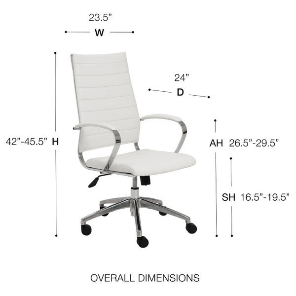 EuroStyle Axel High Back Leatherette Office Chair with Polished Aluminum Base and Lumbar Support White 23.5 D x 24 W x 45.5 H 10604WHT-KD