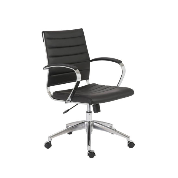 EuroStyle Axel Low Back Leatherette Office Chair with Polished Aluminum Base Executive Seating Black 23.5 D x 23 W x 38 H 10606-BLK