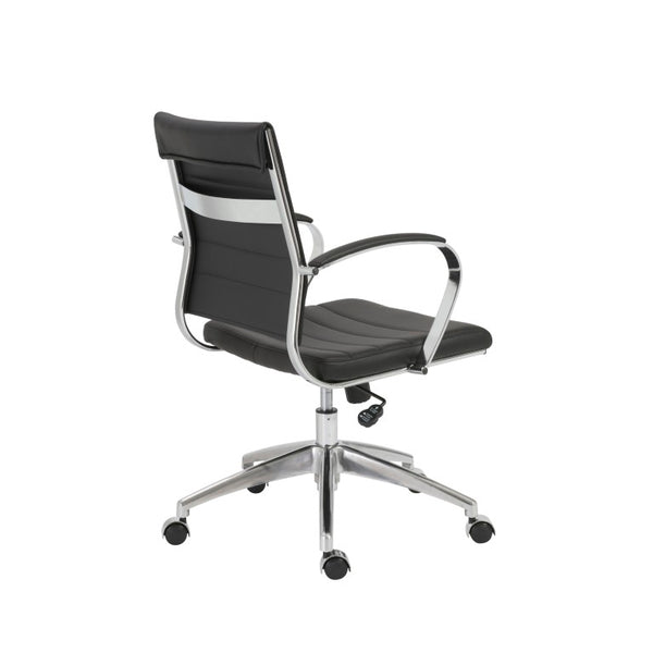 EuroStyle Axel Low Back Leatherette Office Chair with Polished Aluminum Base Executive Seating Black 23.5 D x 23 W x 38 H 10606-BLK