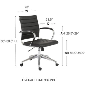 EuroStyle Axel Low Back Leatherette Office Chair with Polished Aluminum Base Executive Seating Black 23.5 D x 23 W x 38 H 10606-BLK