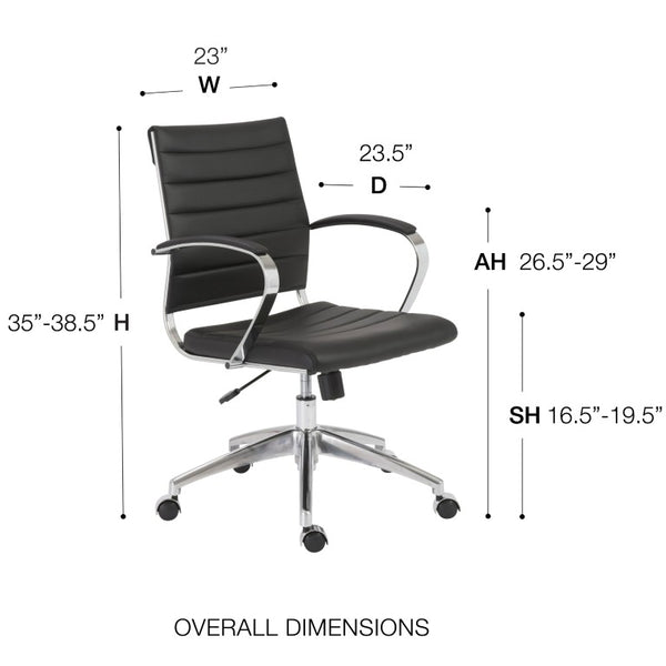 EuroStyle Axel Low Back Leatherette Office Chair with Polished Aluminum Base Executive Seating Black 23.5 D x 23 W x 38 H 10606-BLK