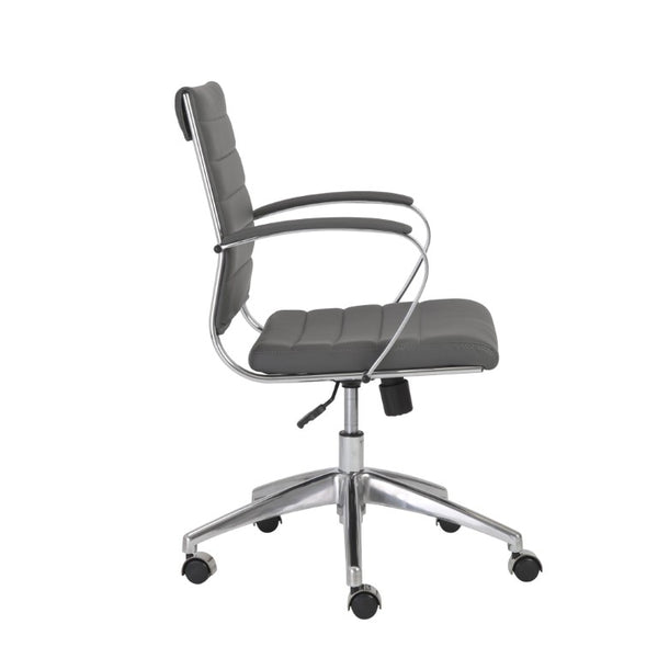 EuroStyle Axel Low Back Leatherette Office Chair with Polished Aluminum Base Executive Seating Gray 23.5 D x 23 W x 38 H 10606-GRY