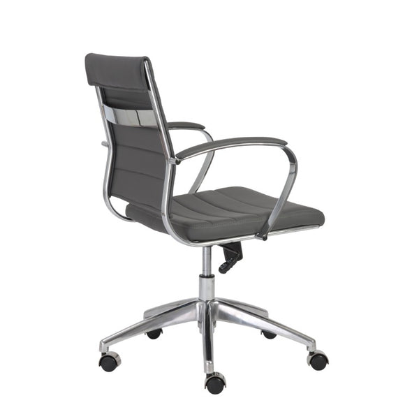 EuroStyle Axel Low Back Leatherette Office Chair with Polished Aluminum Base Executive Seating Gray 23.5 D x 23 W x 38 H 10606-GRY