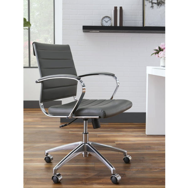 EuroStyle Axel Low Back Leatherette Office Chair with Polished Aluminum Base Executive Seating Gray 23.5 D x 23 W x 38 H 10606-GRY