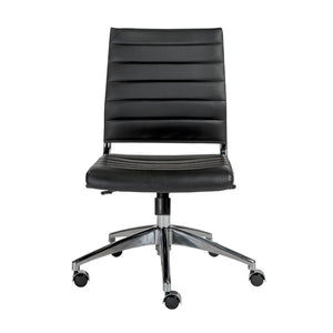 EuroStyle Axel Armless Leatherette Office Chair with Polished Aluminum Base for Modern Workspaces Black 23.5 D x 19.5 W x 38.5 H 10608-BLK