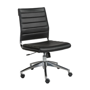 EuroStyle Axel Armless Leatherette Office Chair with Polished Aluminum Base for Modern Workspaces Black 23.5 D x 19.5 W x 38.5 H 10608-BLK