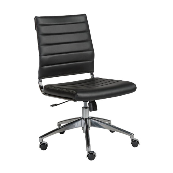 EuroStyle Axel Armless Leatherette Office Chair with Polished Aluminum Base for Modern Workspaces Black 23.5 D x 19.5 W x 38.5 H 10608-BLK