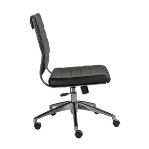 EuroStyle Axel Armless Leatherette Office Chair with Polished Aluminum Base for Modern Workspaces Black 23.5 D x 19.5 W x 38.5 H 10608-BLK