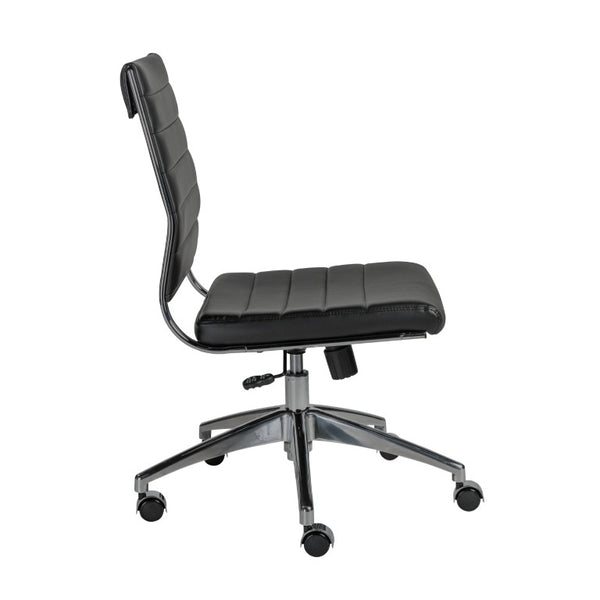 EuroStyle Axel Armless Leatherette Office Chair with Polished Aluminum Base for Modern Workspaces Black 23.5 D x 19.5 W x 38.5 H 10608-BLK