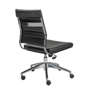 EuroStyle Axel Armless Leatherette Office Chair with Polished Aluminum Base for Modern Workspaces Black 23.5 D x 19.5 W x 38.5 H 10608-BLK