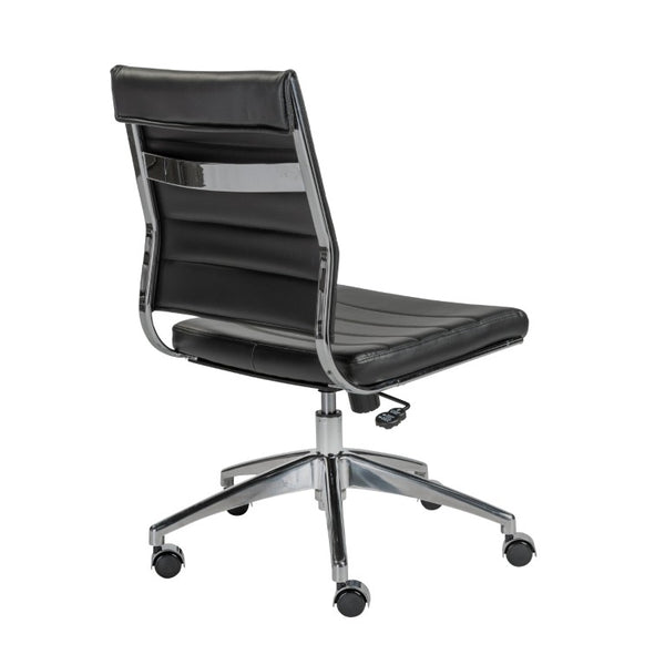 EuroStyle Axel Armless Leatherette Office Chair with Polished Aluminum Base for Modern Workspaces Black 23.5 D x 19.5 W x 38.5 H 10608-BLK