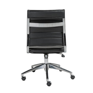 EuroStyle Axel Armless Leatherette Office Chair with Polished Aluminum Base for Modern Workspaces Black 23.5 D x 19.5 W x 38.5 H 10608-BLK