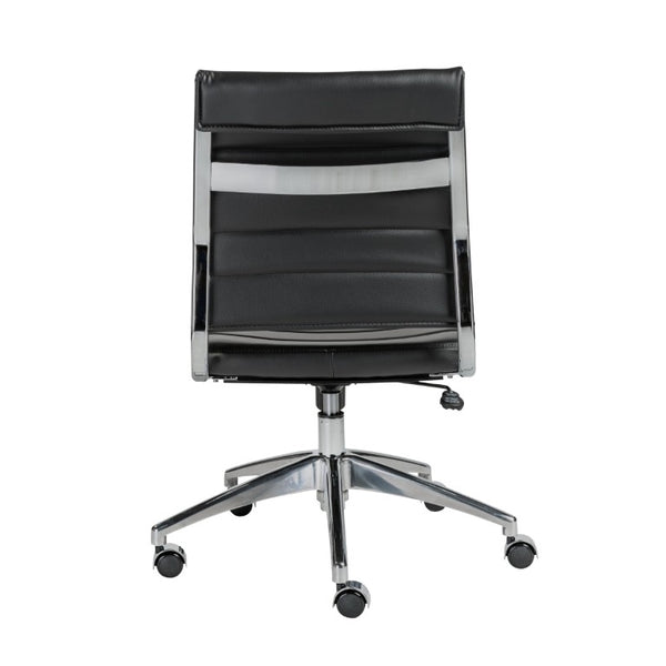 EuroStyle Axel Armless Leatherette Office Chair with Polished Aluminum Base for Modern Workspaces Black 23.5 D x 19.5 W x 38.5 H 10608-BLK