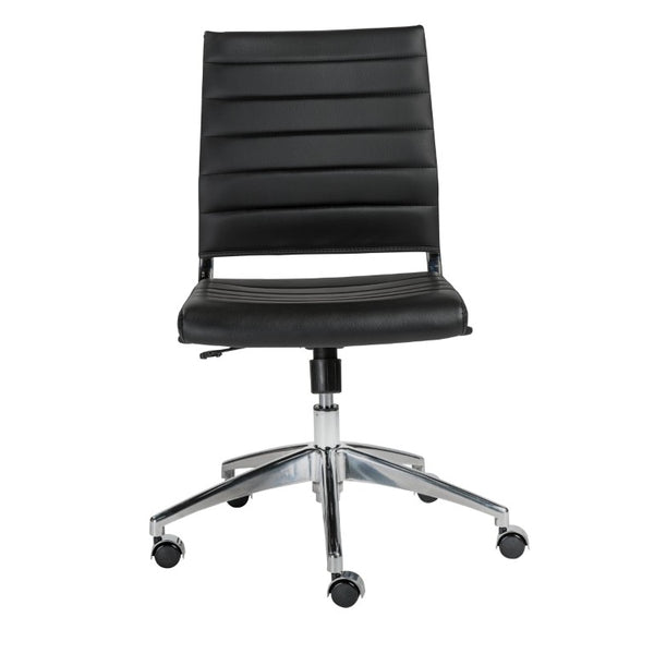 EuroStyle Axel Armless Leatherette Office Chair with Polished Aluminum Base for Modern Workspaces Black 23.5 D x 19.5 W x 38.5 H 10608-BLK