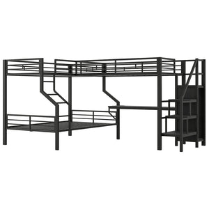English Elm Twin Over Full L-shaped Bunk Bed with Wardrobe Desk and Usb Charging Ports N7500004100B