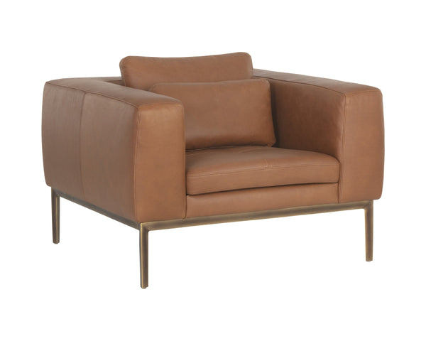 Sunpan Burr Genuine Leather Accent Armchair with Bronze Feet for Living Room or Study Brown 106138