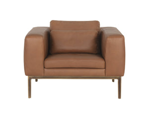 Sunpan Burr Genuine Leather Accent Armchair with Bronze Feet for Living Room or Study Brown 106138