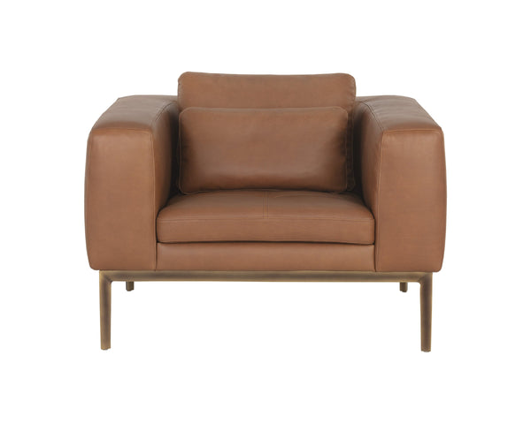 Sunpan Burr Genuine Leather Accent Armchair with Bronze Feet for Living Room or Study Brown 106138