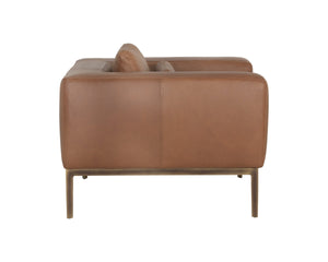 Sunpan Burr Genuine Leather Accent Armchair with Bronze Feet for Living Room or Study Brown 106138