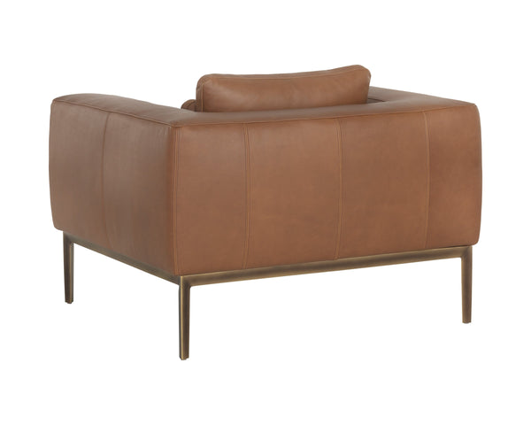 Sunpan Burr Genuine Leather Accent Armchair with Bronze Feet for Living Room or Study Brown 106138