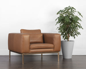 Sunpan Burr Genuine Leather Accent Armchair with Bronze Feet for Living Room or Study Brown 106138