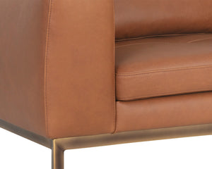 Sunpan Burr Genuine Leather Accent Armchair with Bronze Feet for Living Room or Study Brown 106138
