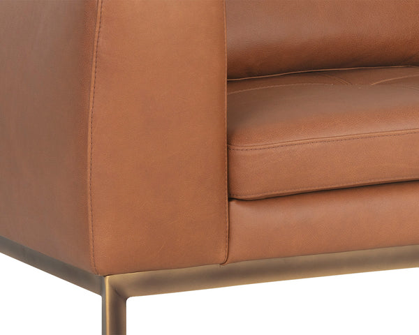 Sunpan Burr Genuine Leather Accent Armchair with Bronze Feet for Living Room or Study Brown 106138
