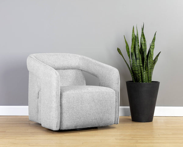 Sunpan Kendrick Swivel Lounge Chair with Sculptural Cutout Arms in Heathered Upholstery 106160V