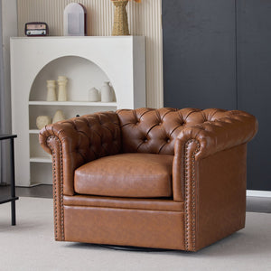 English Elm Christopher Knight Home® - Chesterfield Swivel Club Chair with Deep Button Tufting, Nailhead Trim, 360° Metal Swivel Comfort Cognac 39.25 L x 33.85 W x 27.85 H N776P195601C