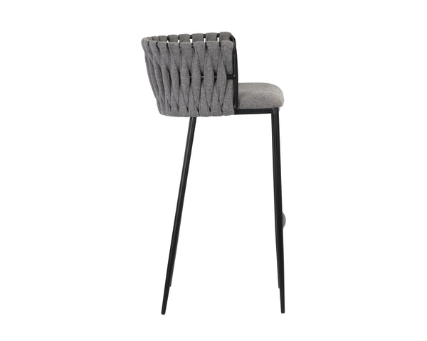 Sunpan Sarai Woven Backrest Barstool with Matte Black Steel Frame for Kitchen Islands 106188