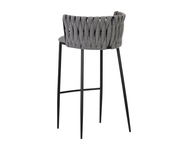 Sunpan Sarai Woven Backrest Barstool with Matte Black Steel Frame for Kitchen Islands 106188