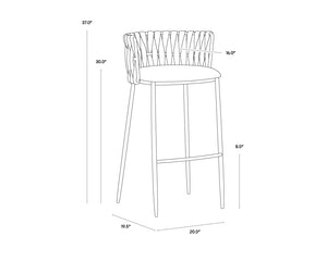 Sunpan Sarai Woven Backrest Barstool with Matte Black Steel Frame for Kitchen Islands 106188