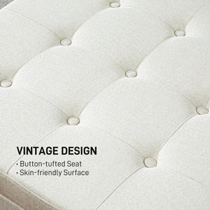 English Elm HOMCOM Tufted Fabric Storage Ottoman with Flip-Top Lid, Eucalyptus Frame, Soft Cushioned Seat, 28" Beige W2225P217742