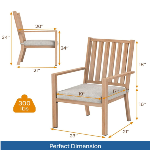 English Elm Set of 2 Outdoor Aluminum Dining Chairs Wood-grain Finish with Waterproof Cushions Gray+ Khaki B082P455185