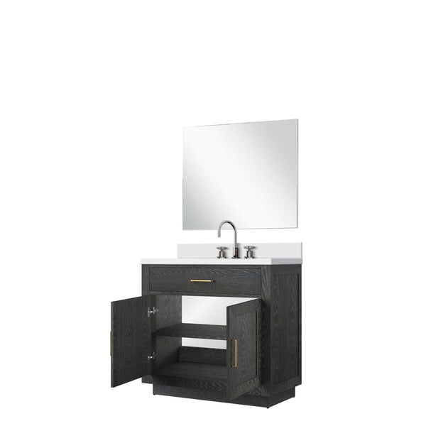 English Elm Black Oak Single Bath Vanity Set With Cultured Marble Top, Chrome Faucet & 34" Mirror For Modern Style B2731S02210